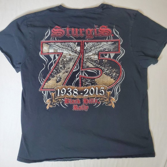 Sturgis SD 75th Anniversary Black Hills Rally T Shirt Main Street 2015 Men's Lg - Picture 3 of 8